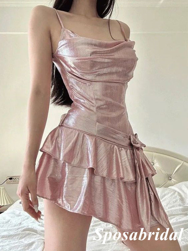 Sexy Special Fabric Spaghetti Straps Sleeveless A-Line  Mini Dresses/ Homecoming Dresses, PD3667