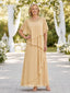 Beaded Neckline Champagne Chiffon Long Mother of the Bride Dress, SFM019