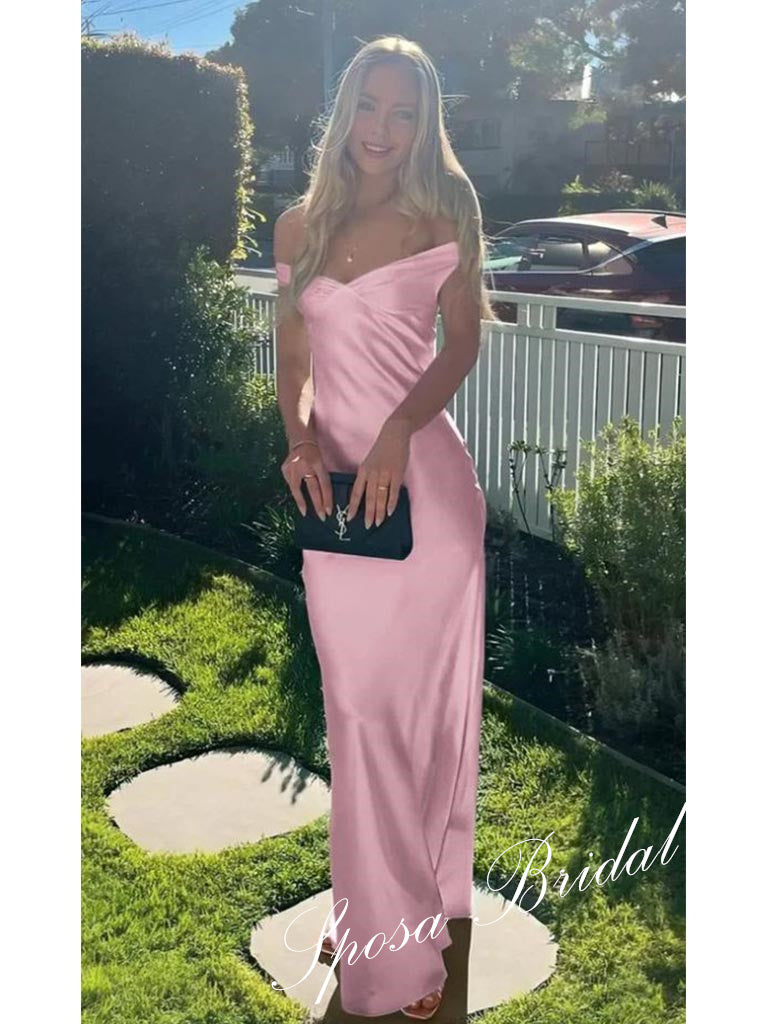 Sexy Soft Satin Off Shoulder Sleeveless Mermaid Floor Length Prom Dress, PD4078