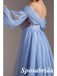 Sparkly Tulle Off Shoulder Long Sleeves Side Slit A-Line Long Prom Dresses, PD3909