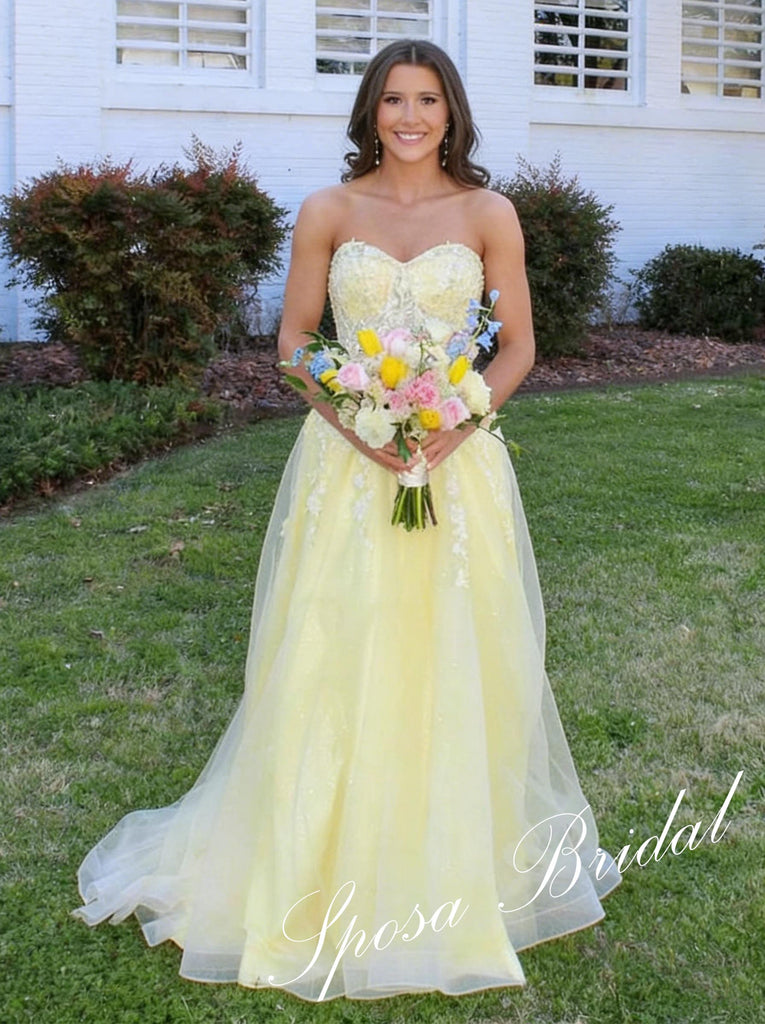 Elegant Tulle And Lace Sweetheart Sleeveless A-Line Floor Length Prom Dress, PD4086