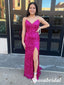 Sexy Sequin Sweetheart V-Neck Sleeveless Side Slit Mermaid Long Prom Dresses, PD3959