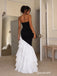 Strapless Two-Tone Mermaid Evening Dress, Ruched Bodice High Slit Ruffle Long Formal Gown,PD4355