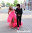 Newest Hot Pink Tulle Sweetheart V-Neck Sleeveless Side Slit A-Line Long Prom Dresses,PD3951