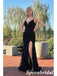 Sexy Black Tulle And Lace Spaghetti Straps V-Neck Sleeveless Side Slit Mermaid Maxi Prom Dress, PD4004