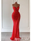 Sexy Red Sweetheart Sleeveless Side Slit Mermaid Long Prom Dresses, PD3907