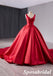 Elegant Red Satin Spaghetti Straps Sleeveless A-Line Ball Gown Long Prom Dress Formal Party Dress, PD3989