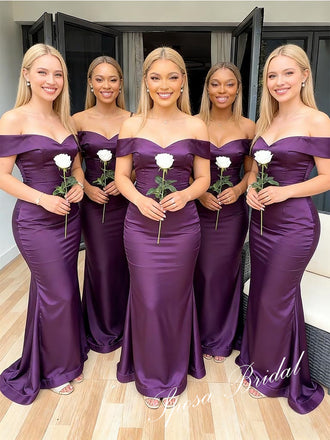 Sexy Soft Satin Off Shoulder Sleeveless Floor-Length Mermaid Maxi Bridesmaid Dresses, BD3443