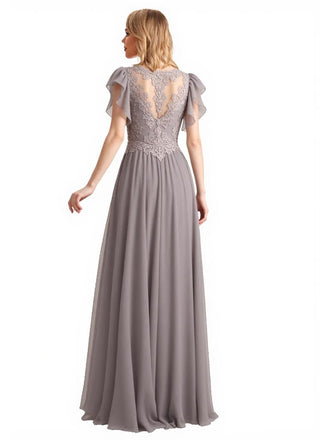 Elegant Chiffon Flutter Sleeves Floor-Length A-Line Maxi Mother Of The Bride Dresses, SFM002