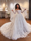Off The Shoulder Long Sleeve Lace Corset Ballgown Wedding Dress, Sweetheart Lace Bridal Gown, WD3147