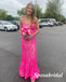 Sexy Pink Sequin Lace Spaghetti Straps Sleeveless Mermaid Long Prom Dresses, PD3946