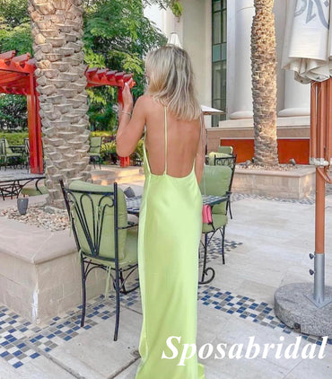 Sexy Green Soft Satin Open Back Mermaid Long Prom Dresses, PD3864