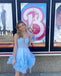 Shiny Blue Tulle Spaghetti Straps Sleeveless A-Line Mini Dresses/ Homecoming Dresses With Flitter, PD3628