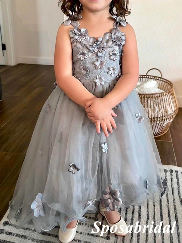 Spaghetti Straps Little Wedding Guest Tulle Unique High-Low Flower Girl Dresses, FG1456
