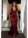 Elegant Burgundy Satin Spaghetti Strap Mermaid Prom Dress Back Tie Formal Evening Gown, PD4169