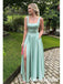 A Line Soft Satin Spaghetti Straps Split Long Prom Dress Formal Party Dress, PD3985