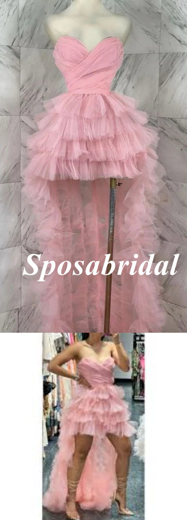 High Low Sweetheart Candy-Pink Tulle Long Prom Dress Formal PD3994