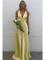 Canary Yellow Satin Halter Prom Dress with Twist Front Detail, PD4125