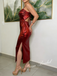 Sexy Spaghetti Straps Pleated Sparkly Liquid Metallic Midi Prom Dress, PD4053