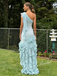 Sweet Chiffon One Shoulder Ruffles Mermaid Maxi Prom Dress, PD4052