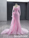 Elegant Candy-Pink Long Sleeves Beading Mermaid Long Prom Dress Formal PD3993