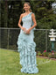 Sweet Chiffon One Shoulder Ruffles Mermaid Maxi Prom Dress, PD4052