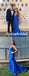 Sexy Navy-Blue Soft Satin Spaghetti Straps V-Neck Mermaid Long Prom Dresses, PD3945