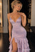 Lavender Sequin Mermaid Evening Dress, Spaghetti Strap Backless Tiered Ruffle Prom Gown,PD4356