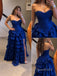 Strapless Royal Blue Corset Evening Dress, Tiered Ruffle High Slit Prom Gown, PD4357