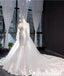 Elegant Tulle And Lace Long Sleeves V-Neck Mermaid Long Wedding Dresses With Detachable Train, WD3109