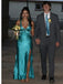 Teal Satin Spaghetti Straps High Slit Formal Evening Gown for Prom, PD4129