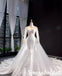 Elegant Tulle And Lace Long Sleeves V-Neck Mermaid Long Wedding Dresses With Detachable Train, WD3109