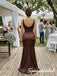 Chocolate Brown Satin Wide Strap Square Neck Ruched Bodice Mermaid Floor Length Bridesmaid Gown,BD3488
