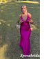Sexy Soft Satin Spaghetti Straps V-Neck Sleeveless Lace Up Back Mermaid Long Prom Dresses, PD3929