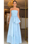 Elegant Satin Sweetheart Sleeveless A-Line Maxi Prom Dress with Bow, PD4046