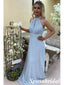 Elegant Chiffon Halter Sleeveless A-Line Maxi Prom Dress, PD4001