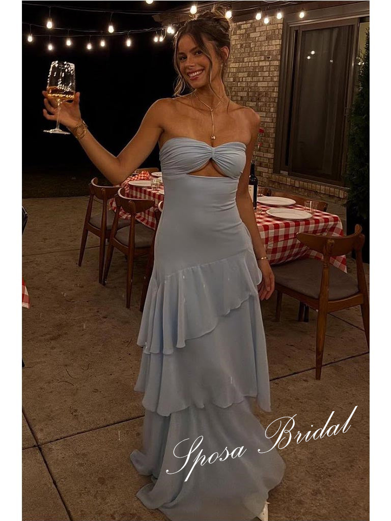 Sexy Chiffon Sweetheart Sleeveless Ruffled A-Line Prom Dress, PD4055