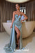 Elegant Elastic Satin Sweetheart V-Neck Sleeveless Side Slit Mermaid Long Prom Dresses,PD3727