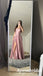 Soft Satin Spaghetti Straps V-Neck Side Slit A-Line Long Prom Dress Formal PD3995