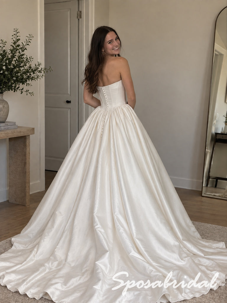 Strapless Sweetheart Neck Satin Corset Bodice Ball Gown Wedding Bridal Dress, WD3129