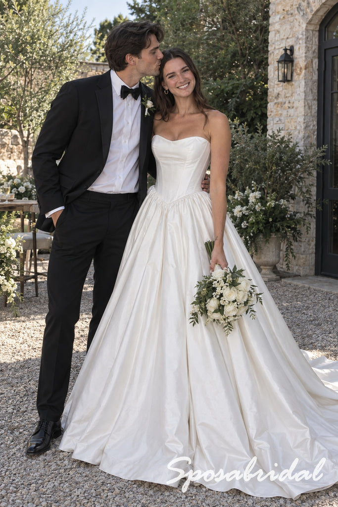 Strapless Sweetheart Neck Satin Corset Bodice Ball Gown Wedding Bridal Dress, WD3129