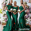 Sexy Mismatched Dark Green Soft Satin Mermaid Floor Length Bridesmaid Dresses, BD3323