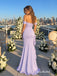 Lavender Off The Shoulder Satin Mermaid Evening Gown, Side Ruffle Slit Formal Prom Dress, PD4370