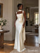 Square Neck Satin Mermaid Wedding Dress, Sleeveless Draped Scarf Floor Length Bridal Gown,PD4342