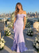 Lavender Off The Shoulder Satin Mermaid Evening Gown, Side Ruffle Slit Formal Prom Dress, PD4370