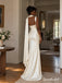 Square Neck Satin Mermaid Wedding Dress, Sleeveless Draped Scarf Floor Length Bridal Gown,PD4342