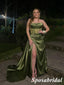 Sexy Clover Soft Satin Sweetheart Side Slit Mermaid Long Prom Dresses , PD3812