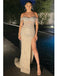 Nude Off-the-Shoulder Beaded High Slit Formal Gown for Gala, PD4130