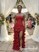 Glam Strapless Beaded Tiered Ruffle Red Formal Bridesmaid Dress, PD4304