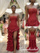 Glam Strapless Beaded Tiered Ruffle Red Formal Bridesmaid Dress, PD4304